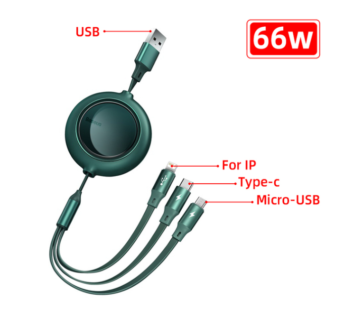 Cabo USB Retrátil Transmissão Turbo  - 3 em 1